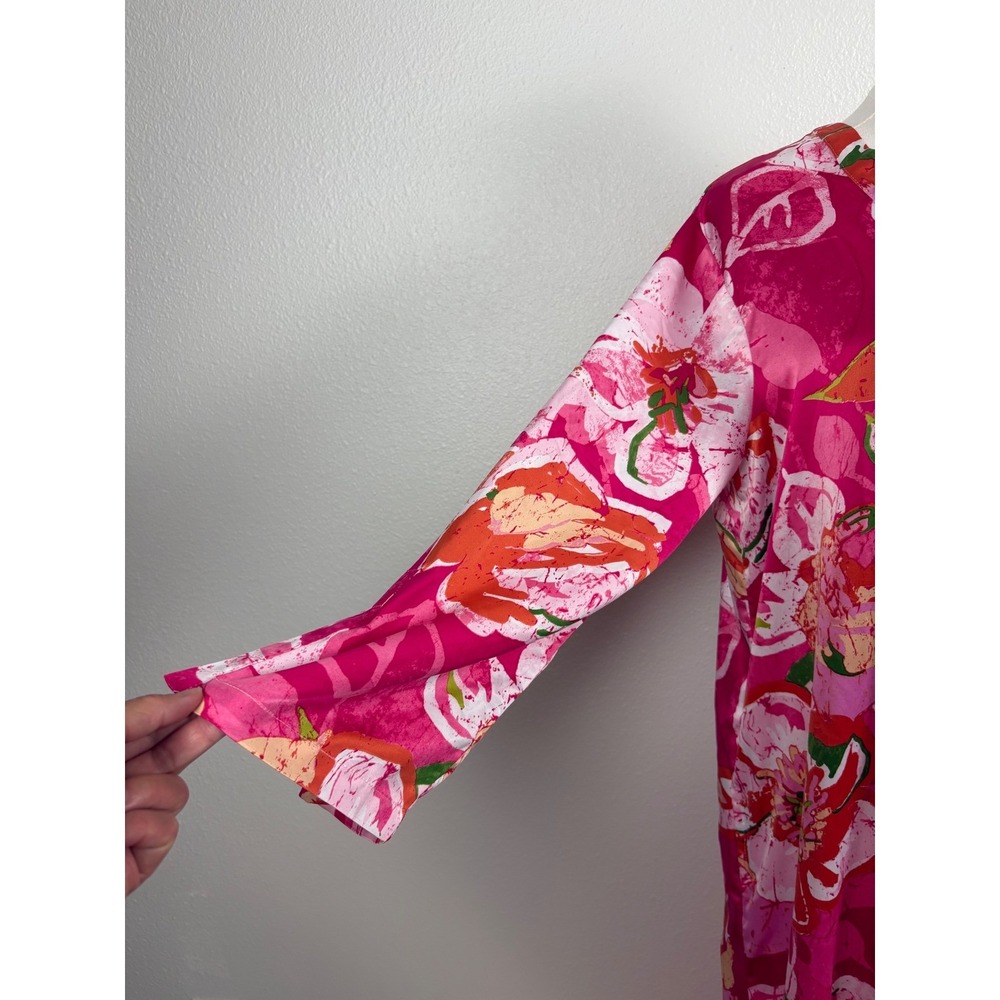 Natori Pink Floral Maxi Caftan Silky Dress Resort Tropical Lounge Cruise Boho - Picture 5 of 8